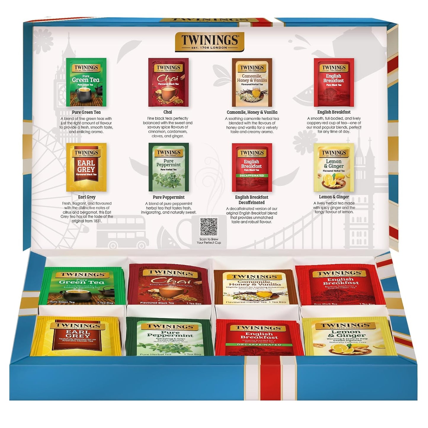 Twinings Classic Tea Collection Gift Box, 48 Tea Bags (1 Pack) | A Sampler of 8 Varieties of Black, Herbal, Green, &amp; Chai Teas, In a Decorative Box, 48 Foil Lined Individually Wrapped Bags