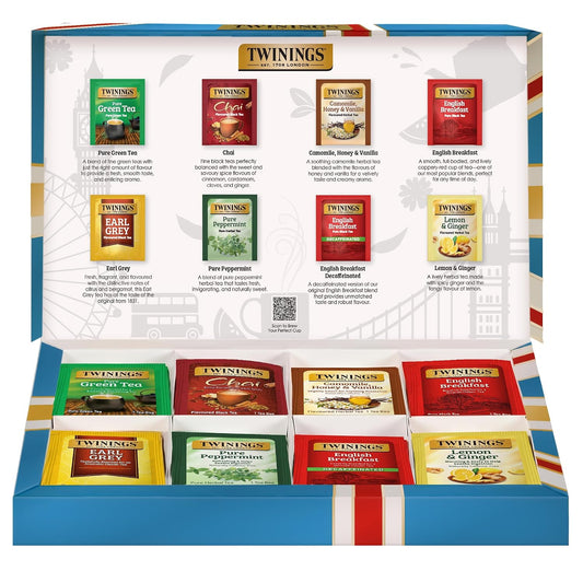 Twinings Classic Tea Collection Gift Box, 48 Tea Bags (1 Pack) | A Sampler of 8 Varieties of Black, Herbal, Green, &amp; Chai Teas, In a Decorative Box, 48 Foil Lined Individually Wrapped Bags