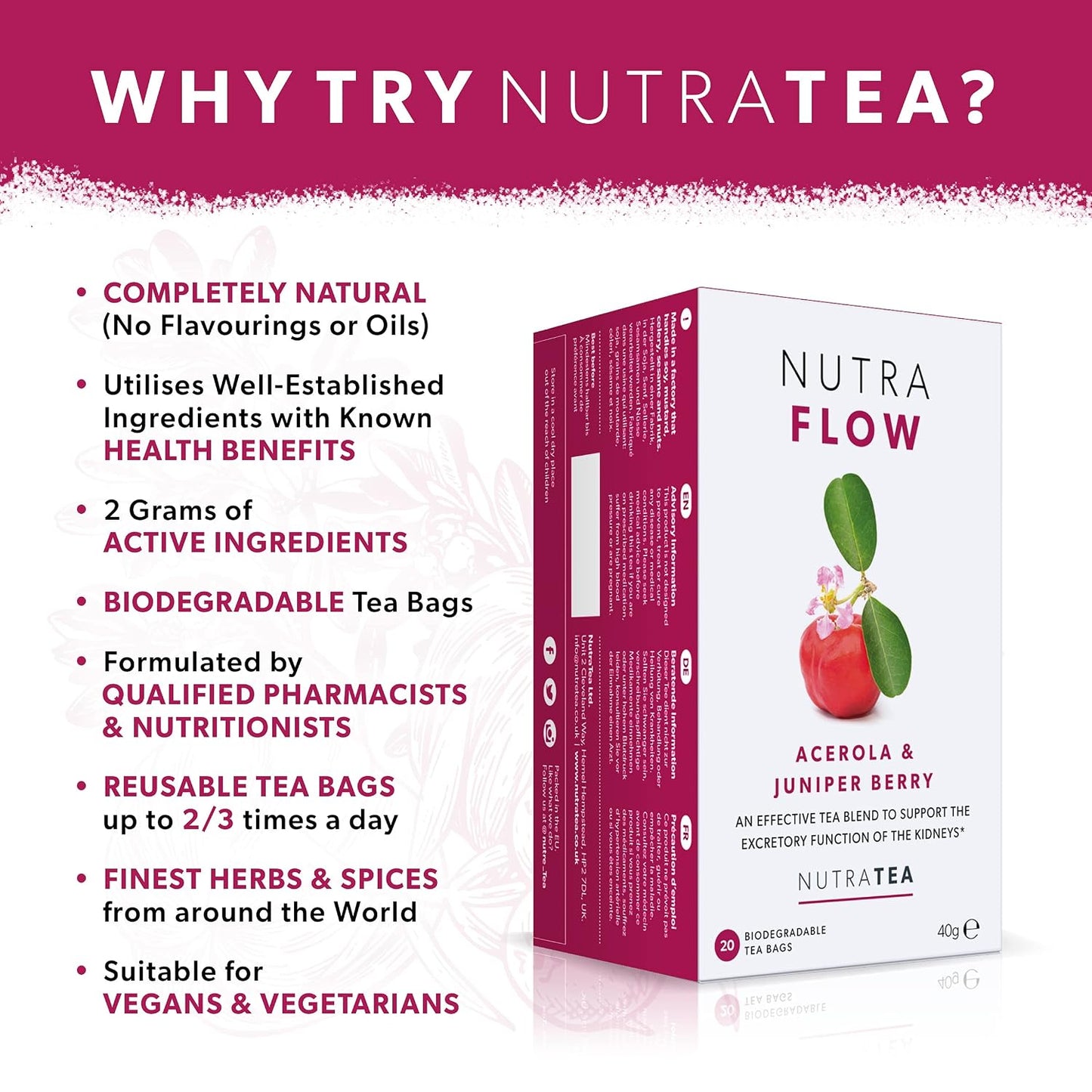 NUTRAFLOW Herbal Tea Blend – Includes Horsetail, Yarrow &amp; Goldenseal - Support the Body's Natural Cleansing Process - 120 Enveloped Tea Bags - by Nutra Tea - (6 Pack)