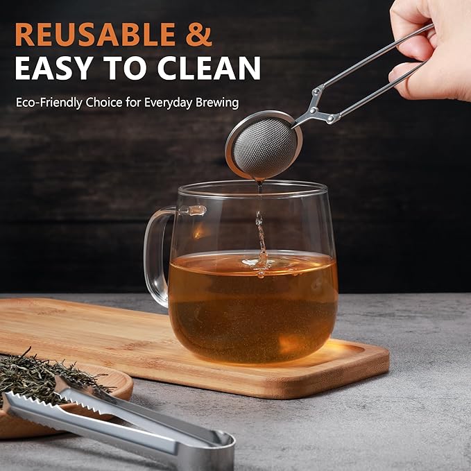 Tea Infuser Set of 3 with Handle – 304 Stainless Steel Tea Ball Strainers for Loose Leaf Tea – Bonus Tea Scoop Clip – Fine Mesh, Rustproof