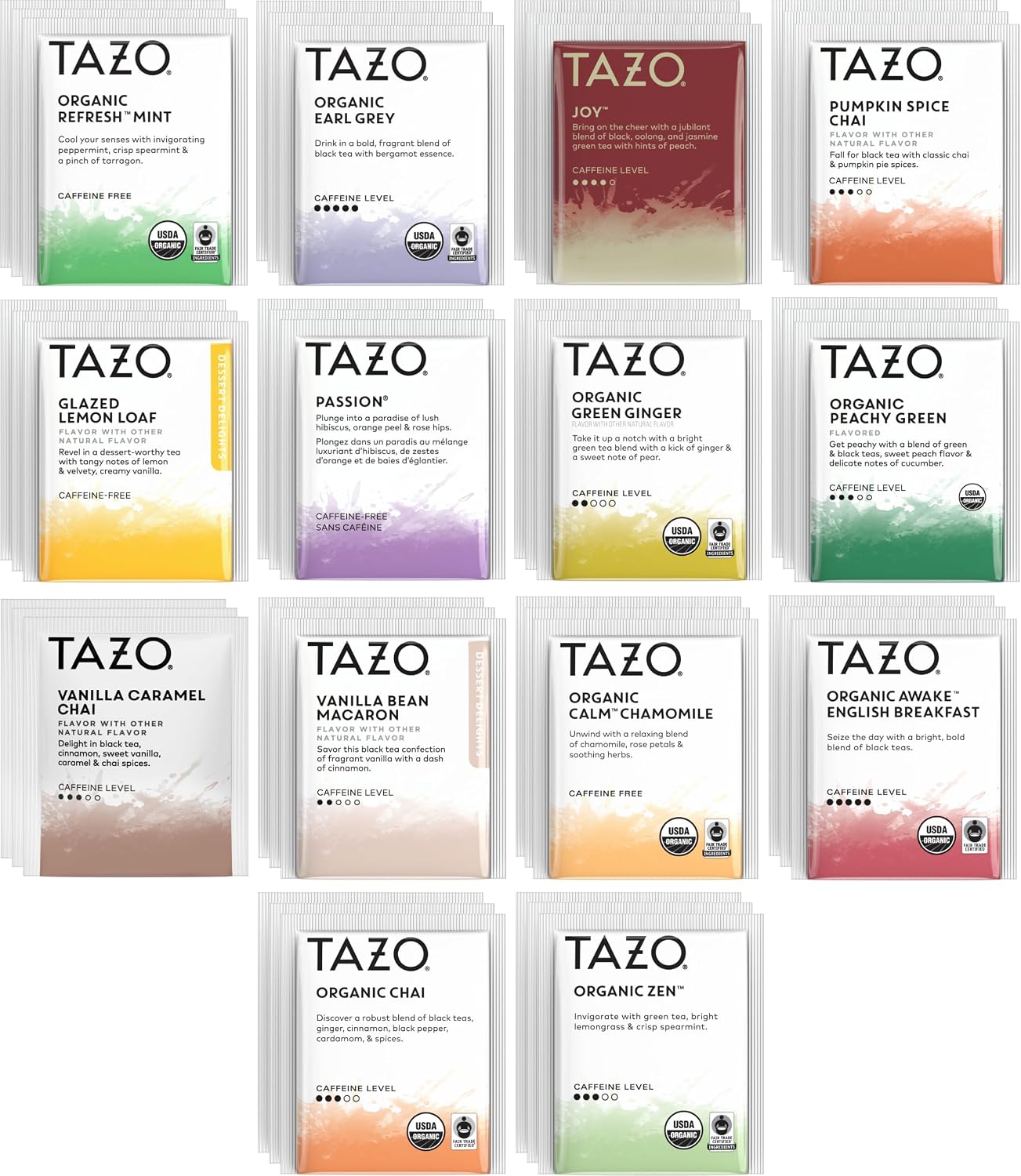 Tazo Tea Bags Sampler Assortment Variety Pack Gift Box (42 Count) 14 Different Flavors Gifts for Her Him Women Men Tea Lovers Couples Family Friends