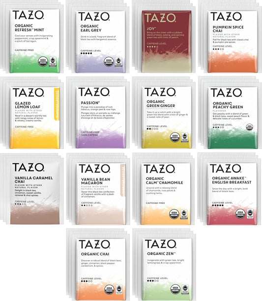 Tazo Tea Bags Sampler Assortment Variety Pack Gift Box (42 Count) 14 Different Flavors Gifts for Her Him Women Men Tea Lovers Couples Family Friends