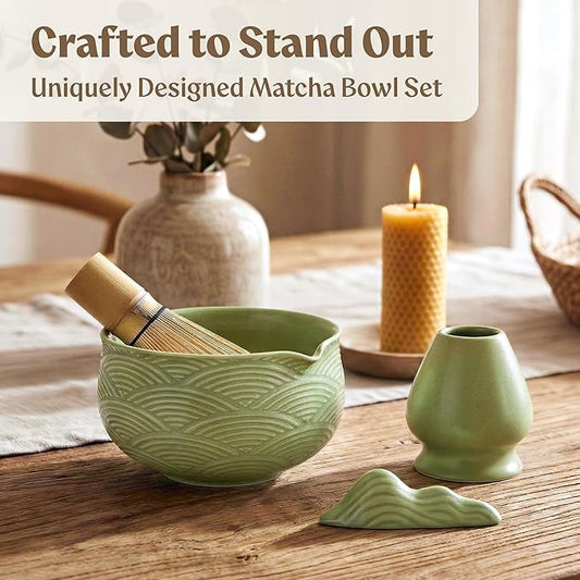 Matcha Kit Whisk Set (7 Pcs) - Complete Matcha Set, Matcha Bowl with Spout, Whisk with Holder, Bamboo Scoop with Rest and Sifter