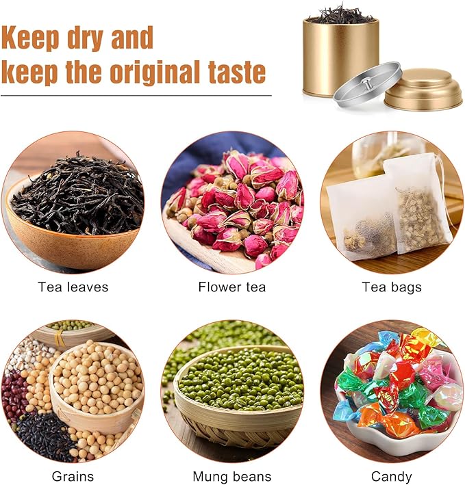Trisco Tea Tin with Airtight Double Lids for Loose Leaf Tea Storage, 8 Fl Oz Kitchen Small Tin Can Tea Canisters for Loose Tea Coffee Sugar Candy