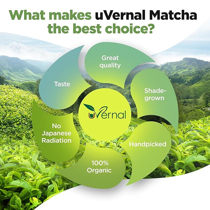 uVernal Organic Matcha Green Tea Powder - 100% Pure Matcha for Smoothies Latte and Baking Easy to Mix - 4oz Kosher Pareve