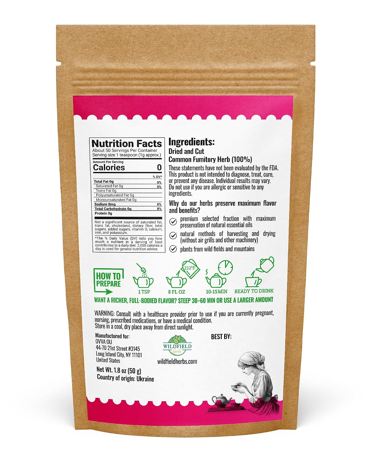 1.8 oz Dried Common Fumitory Herbal Tea (Fumaria Officinalis L.) - 50g Common Fumitory Herb Tea Hierba De La Palomina