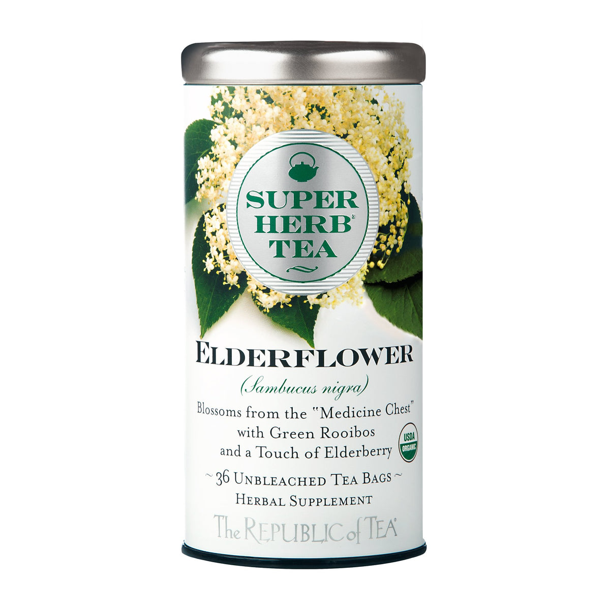 The Republic of Tea — Organic Elderflower SuperHerb Tea Tin, 36 Herbal Tea Bags, Naturally Caffeine-Free