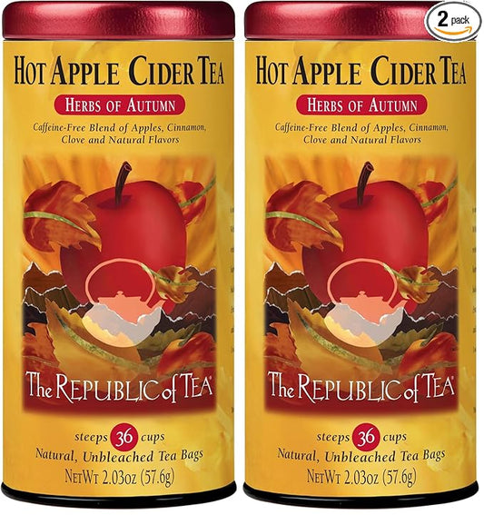 The Republic of Tea - Hot Apple Cider Tea, 36 Tea Bags, Tin | Harvest Herbal Blend | Caffeine-free (Pack of 2)