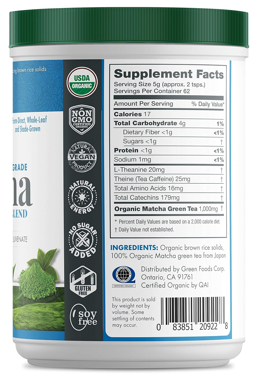 Green Foods Organic Ceremonial Grade Matcha Green Tea 11oz - First Harvest, Farm-Direct