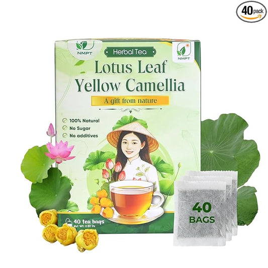 Nmpt Dried Lotus Leaf Yellow Camellia Tea, Handpicked, Organic Herbal Tea, 40 Sachets, Cold-Dried, Gluten-Free, No Added Sugar, Mild Sweet Flavor
