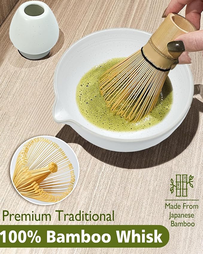 Matcha Whisk Set with Matcha Bowl, Matcha Whisk Holder Matcha Bamboo Whisk, Scoop, Sifter
