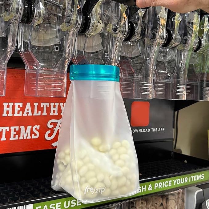 (re) zip Reusable Kitchen and Pantry Food Storage Bags – 2-Piece BPA-Free Leakproof Organization for Snacks, Chips, Cereal, Dry Goods – Airtight, Freezer and Dishwasher Safe, Aqua & Cobalt