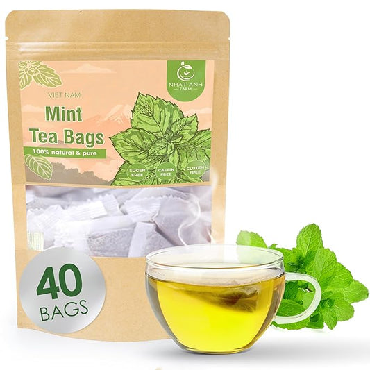 Nhat ANH Farm - Premium Peppermint Tea Bags, 40 Peppermint Tea Bags, 100% Natural Dried Mint Leaves, Naturally Sweet Herbal Tea, Sugar-Free