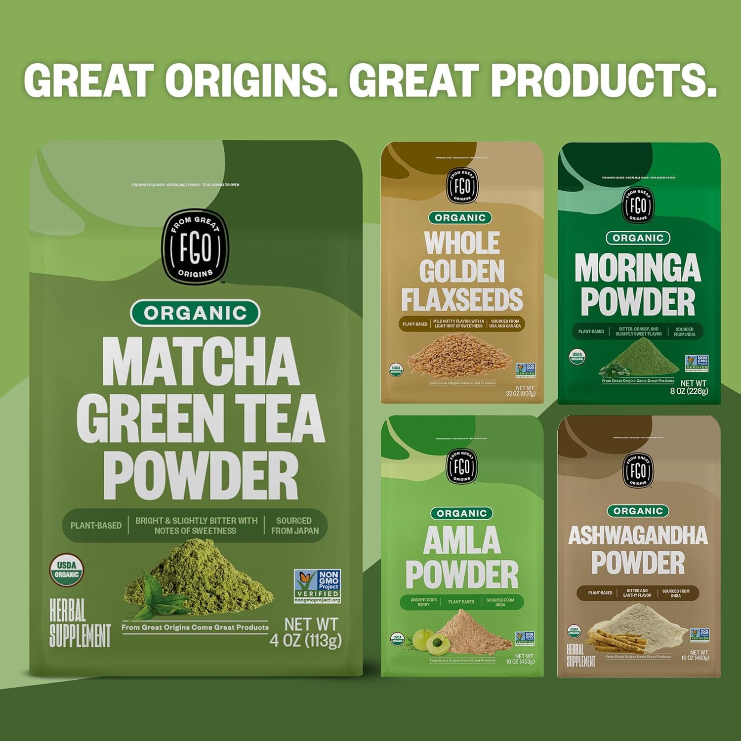 FGO Organic Matcha Green Tea Powder, Japanese Culinary Grade for Cooking, Baking, and Smoothies, 4 Ounce Resealable Bag, Packaging May Vary (Pack of 1)