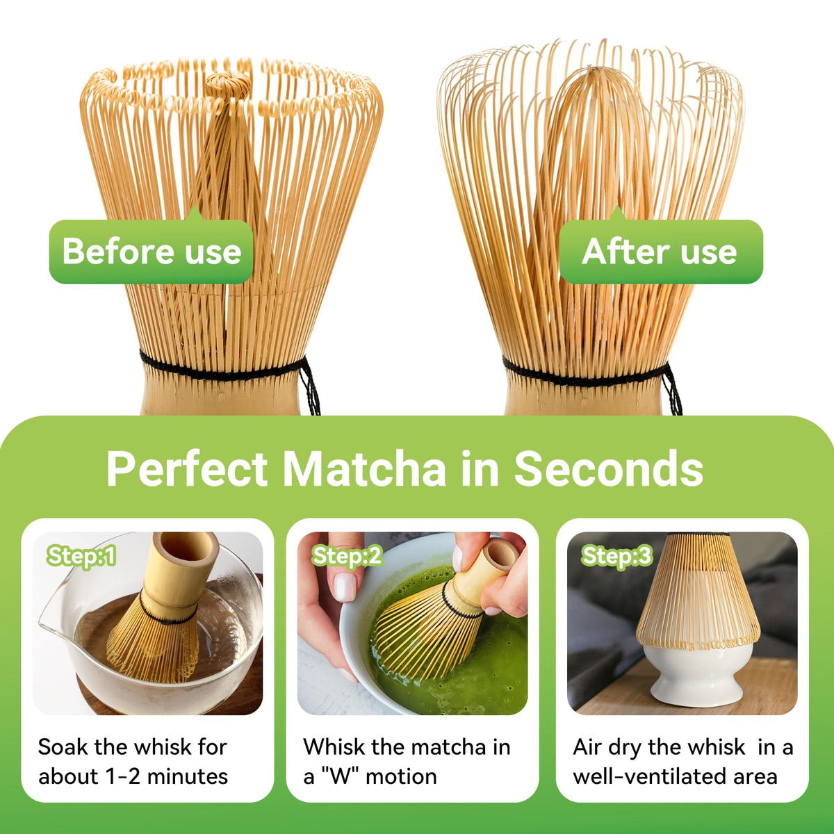 SHONMISEN Bamboo Matcha Whisk, 120prong（80+80tines） Traditional Japanese Chasen for green Tea,Handcrafted Matcha Stirrer Wisk