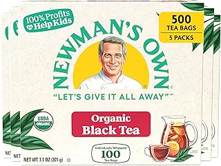 Newman’s Own Organic Black Tea, 100 Tea Bags, Pack of 5, USDA Organic
