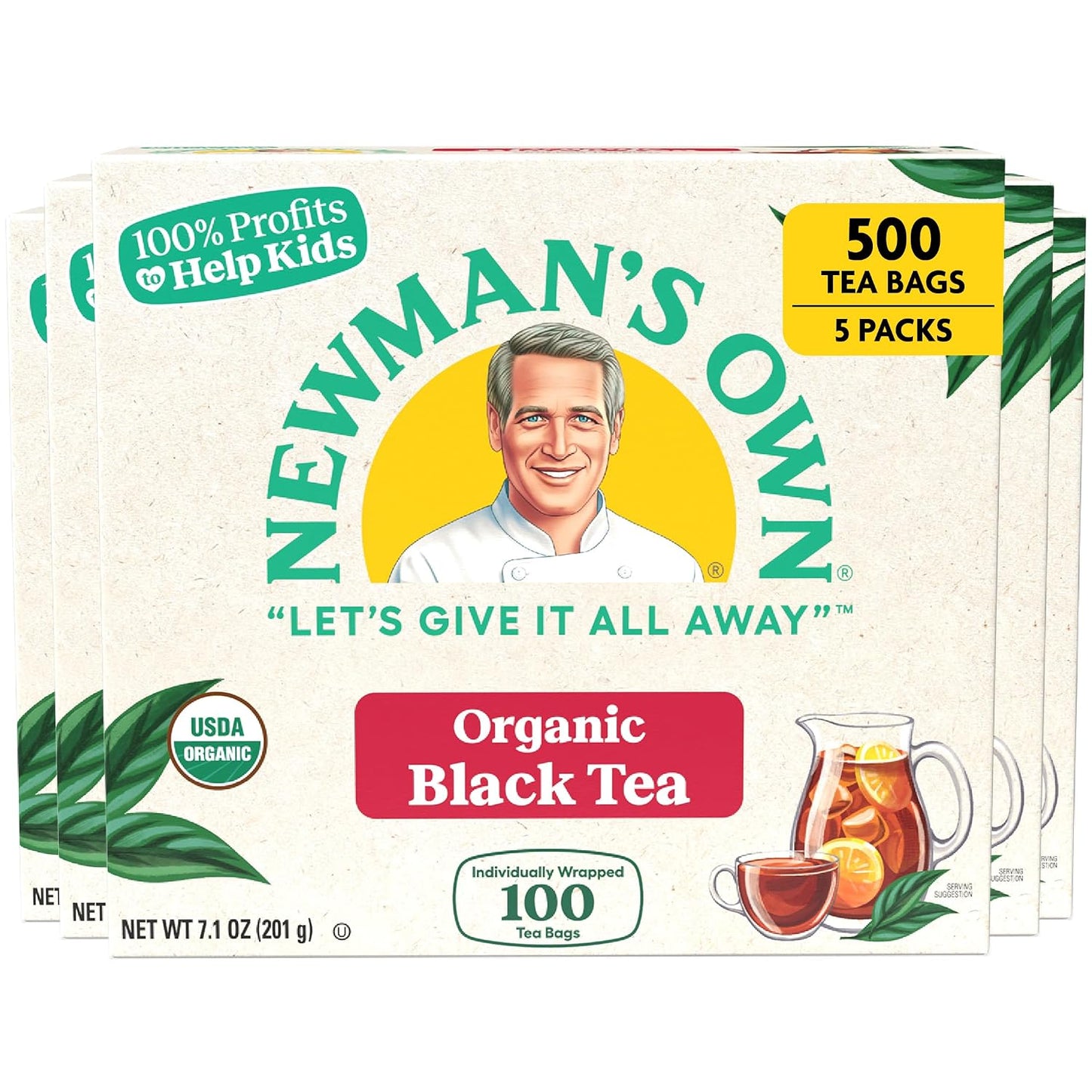 Newman’s Own Organic Black Tea, 100 Tea Bags, Pack of 5, USDA Organic