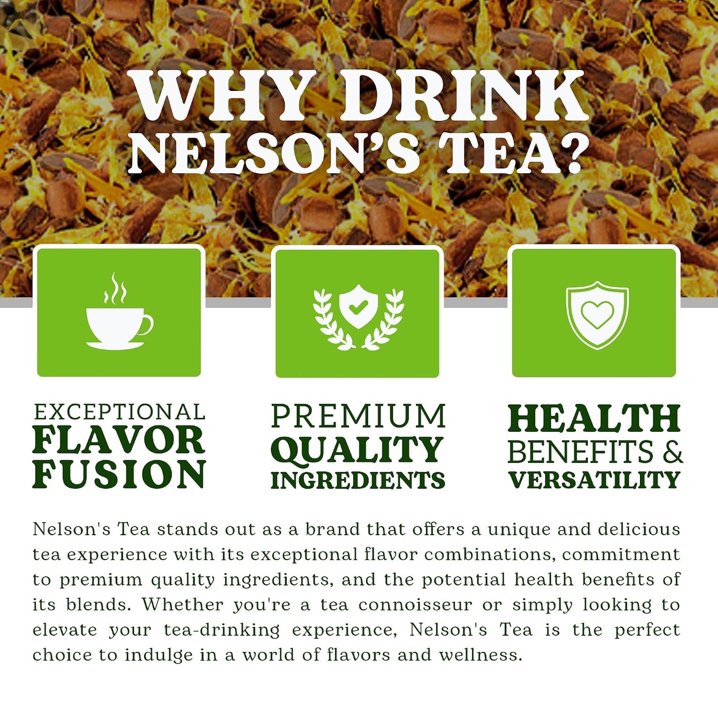 Nelson's Tea American Apple Pie Rooibos Cinnamon Blend Loose Leaf Tea, 2 oz | Marigold Herbal • Caffeine Free • Tea • Loose Leaf Tea • Apple Pie • Rooibos • American Apple Pie Rooibos Cinnamon Blend