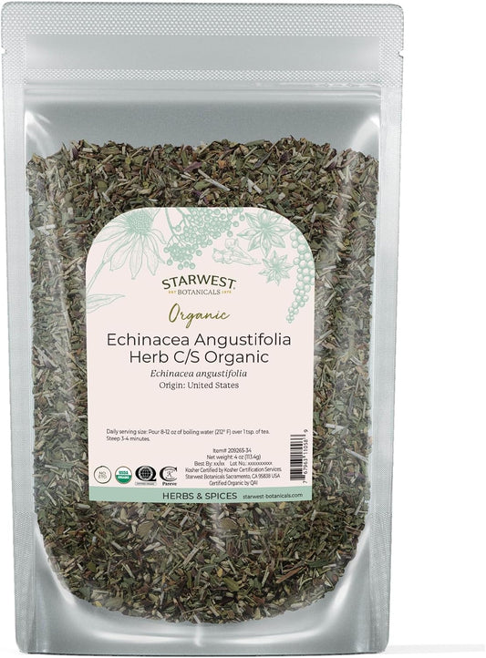 Starwest Botanicals Dried Echinacea Angustifolia Organic - 4 oz Pouch | Loose Leaf Herb for Tea &amp; Natural Herbal Blends, Cut &amp; Sifted, Certified Kosher, Non-GMO