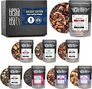 Tiesta Tea - Holiday Tea Sampler Dry Flight Set, Loose Leaf, High to No Caffeine Hot & Iced, Premium Brew Sample with Black, Herbal, Fruit & Hibiscus Blends, 8 Resealable Sample Pouches