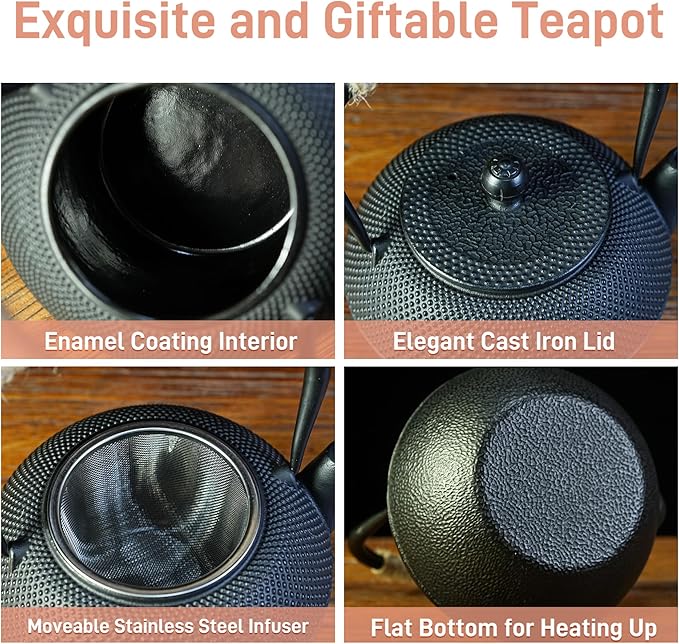 20.3oz Only, Small Tea Kettle for 1-2 Cups, Japanese Tetsubin, Cast Iron Teapot with Stainless Steel Infuser for Loose Leaf & Coffee