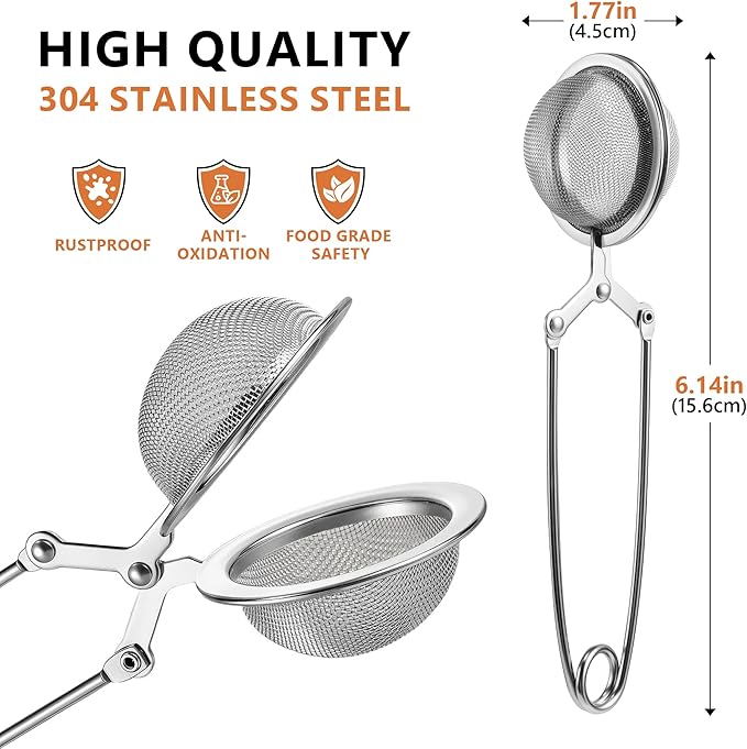 Tea Infuser Set of 3 with Handle – 304 Stainless Steel Tea Ball Strainers for Loose Leaf Tea – Bonus Tea Scoop Clip – Fine Mesh, Rustproof