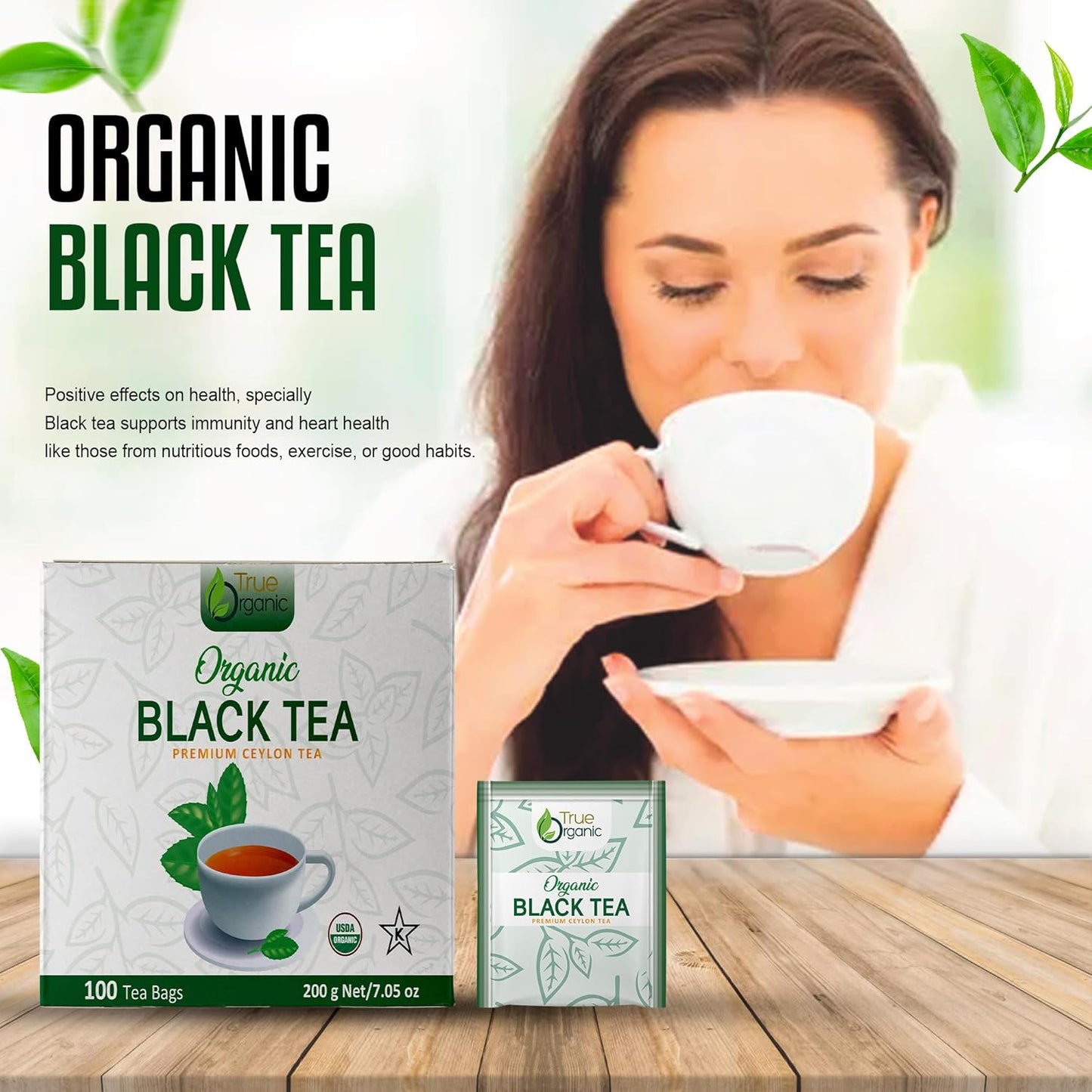 True Organic Premium Ceylon Black Tea |100 Count Tea Bags | USDA Organic & Kosher Certified |100 Envelop Organic Black Tea Bags for Your Home & Cafe.
