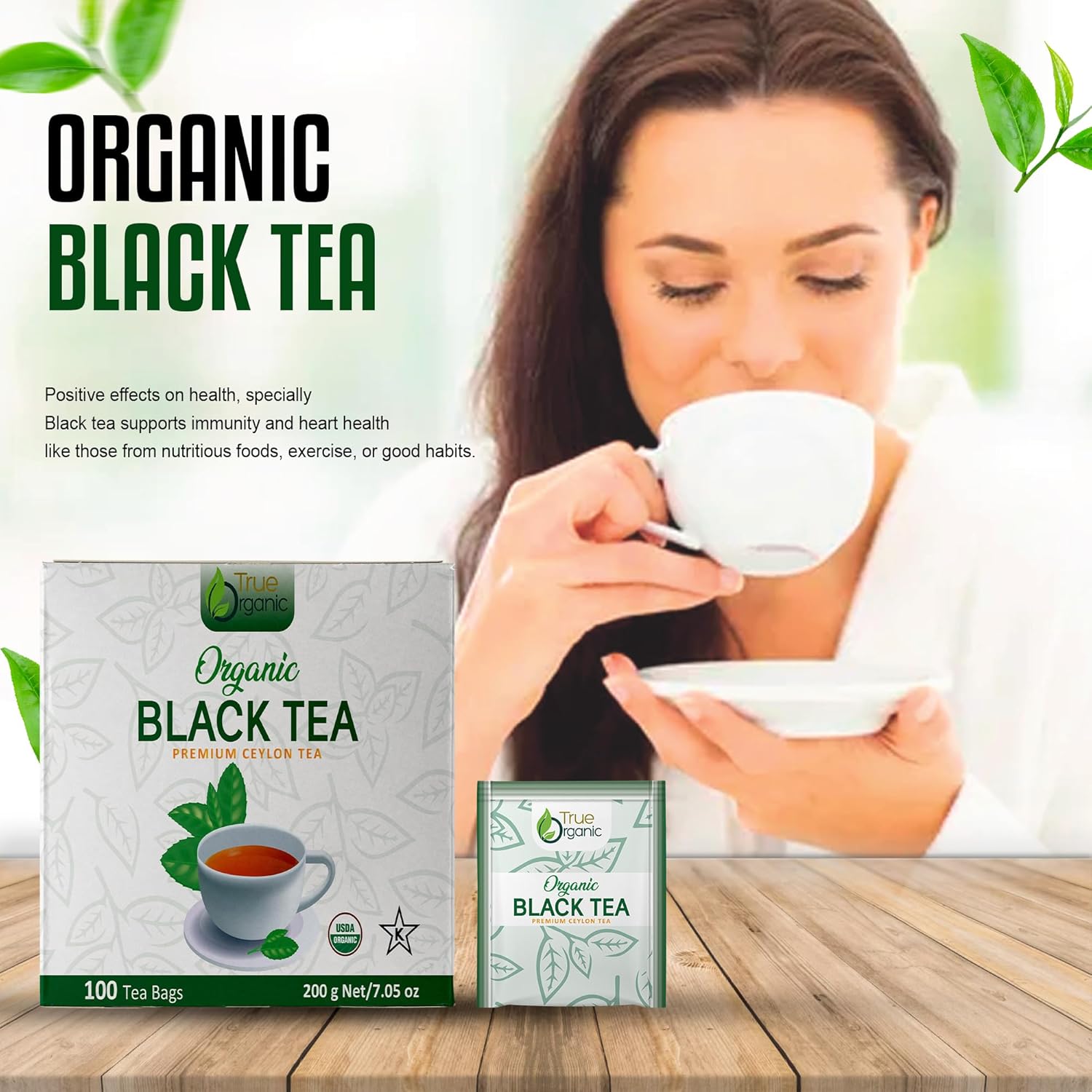 True Organic Premium Ceylon Black Tea |100 Count Tea Bags | USDA Organic & Kosher Certified |100 Envelop Organic Black Tea Bags for Your Home & Cafe.