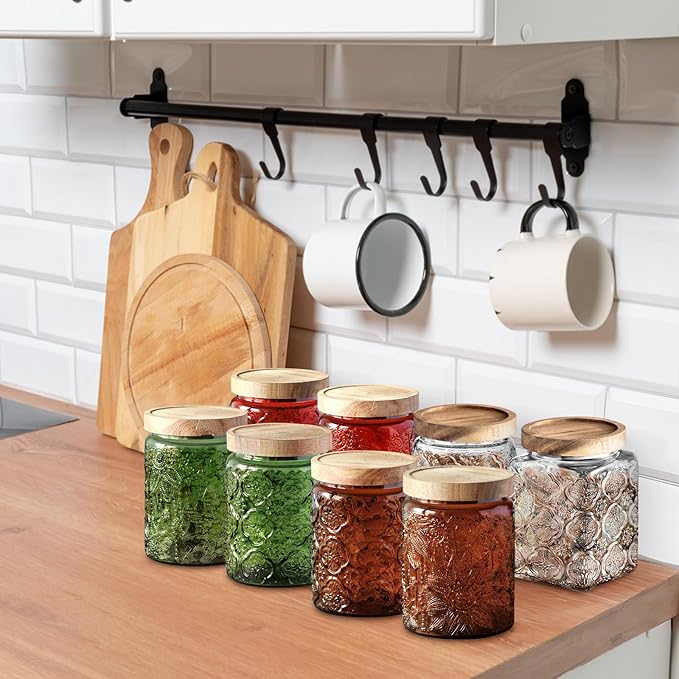 Glass Jar with Lid, Vintage Glass Storage Jars with Airtight Lid Coffee Canister Sugar Container for Kitchen Counter Pantry, Spice, Candy