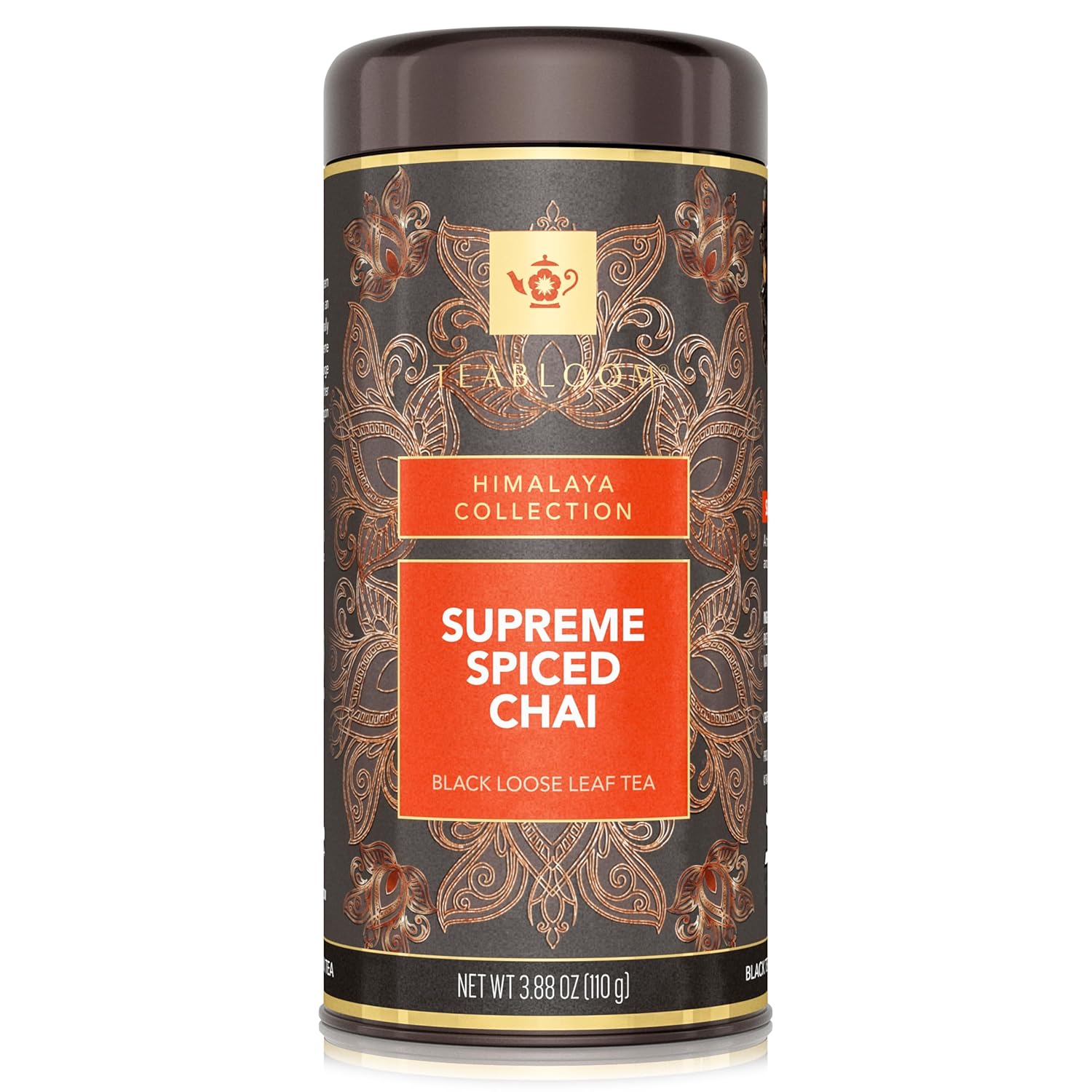 Teabloom Supreme Spiced Chai Loose Leaf Tea, Rich and Spicy Traditional Chai, Whole Black Tea Blend, 3.88 Ounce Loose Leaf Tea Canister Makes 35-50 Cups