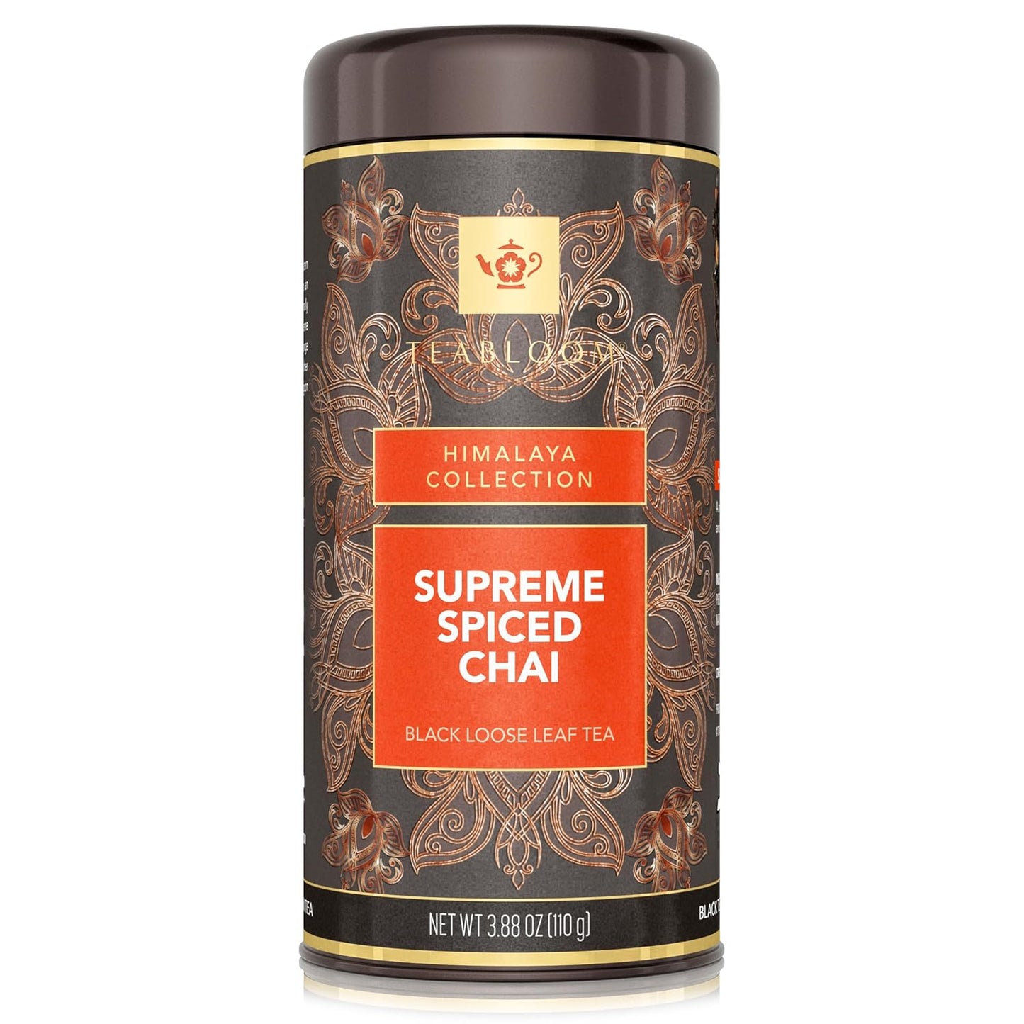 Teabloom Supreme Spiced Chai Loose Leaf Tea, Rich and Spicy Traditional Chai, Whole Black Tea Blend, 3.88 Ounce Loose Leaf Tea Canister Makes 35-50 Cups