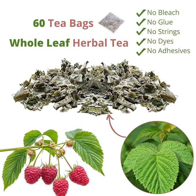 Red Raspberry Leaf Tea Pregnancy, 60 Count, VitalForest Natural Raspberry Leaves Tea Bags for Women’s Health – Period Healthy Cycle Tea – Vegan & Gluten-Free, Caffeine-Free, Non-GMO