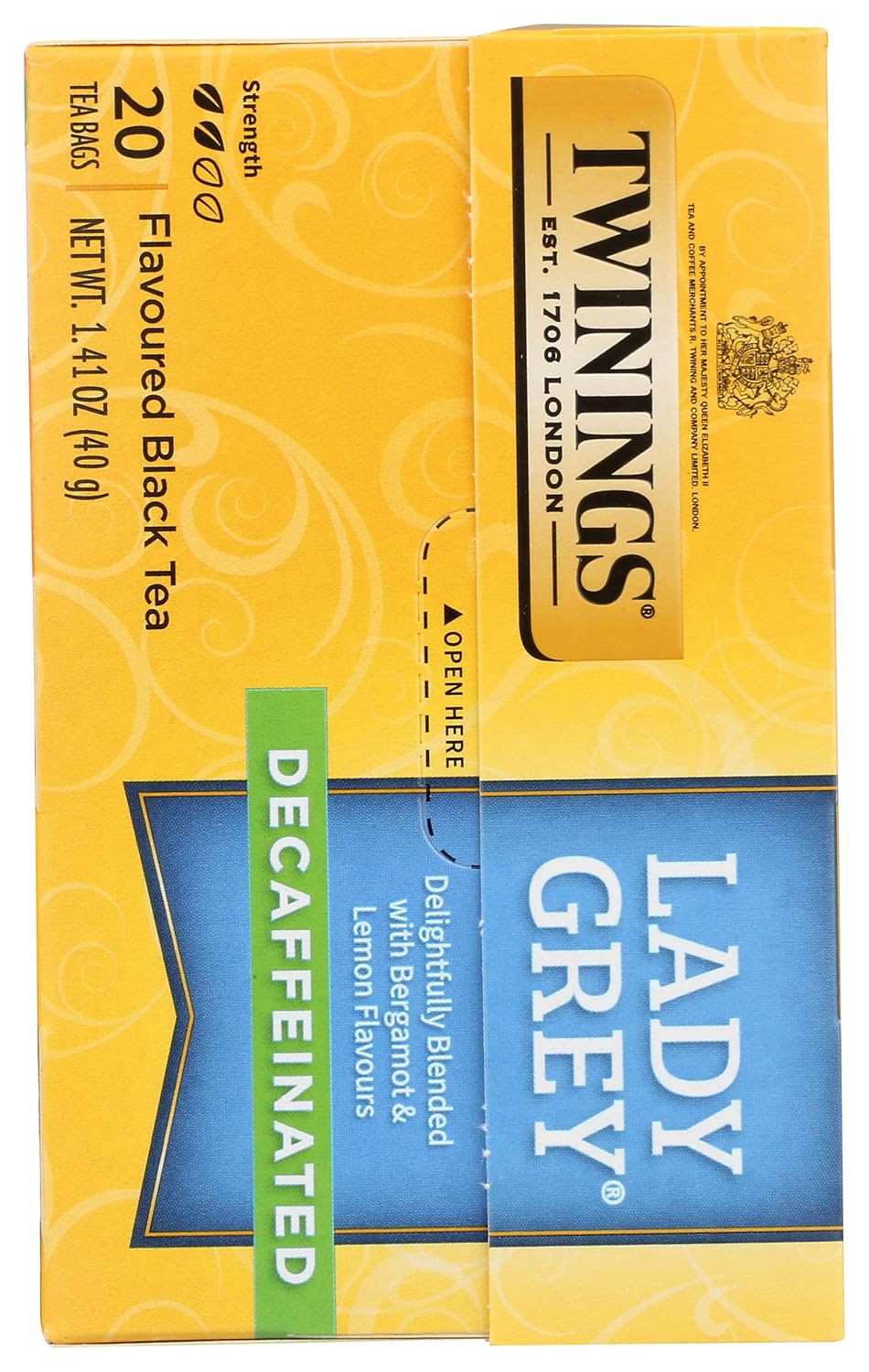 Twinings Tea Lady Grey Decaffeinated Tea - Delicate Citrusy Flavor and Uplifting Aroma, Decaf Black Tea Bags Individually Wrapped, 20 Count