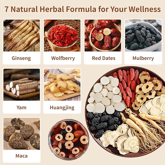 Ginseng Five Treasures Kidney Tea, Chinese Ginseng Six Treasure Tea Cleanse Detox TeaBags for Women and Men's Kidney Health