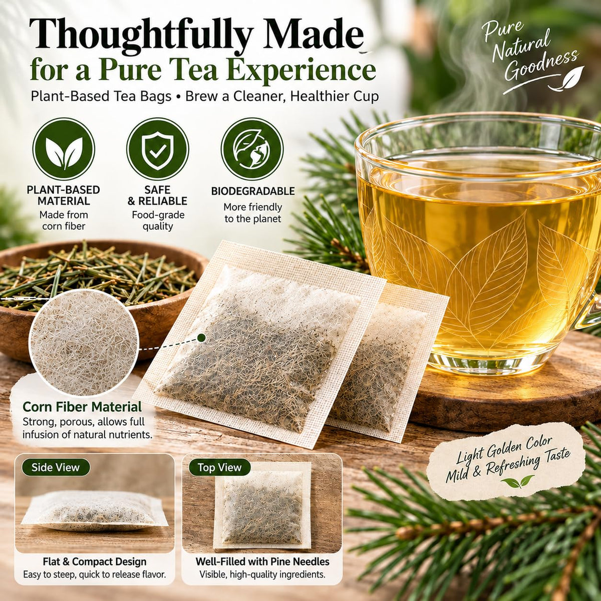 WOTIHA 80 Count Premium Wild-Harvested Pine Needle Tea Bags - 100% Natural White Pine Needles