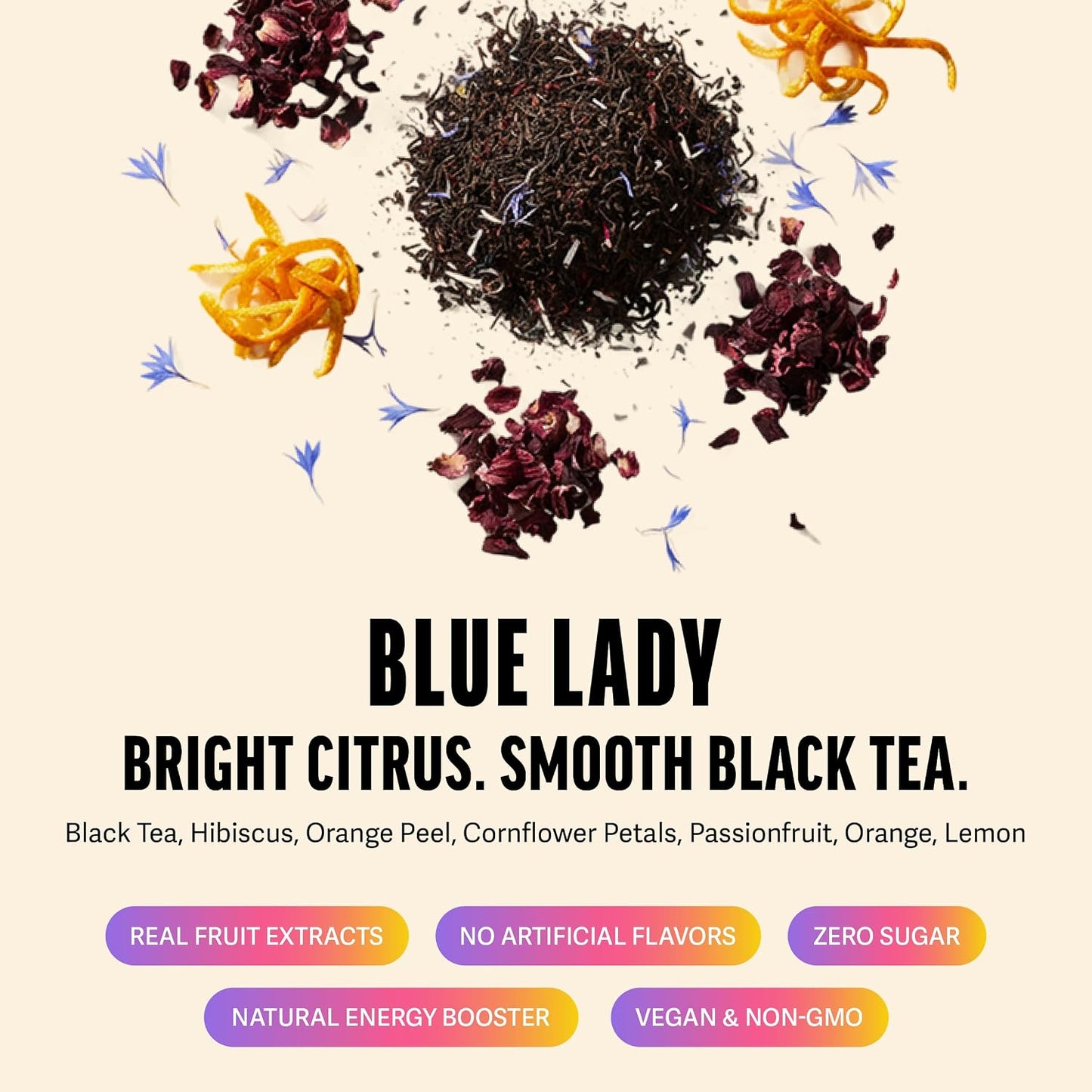 Zest Energy Tea Bags – Blue Lady Passion Fruit Black Tea – High Caffeine Tea for Morning Energy, Focus &amp; Clarity – Natural Caffeinated Tea with 150mg Caffeine – 20Ct Pack – Non-GMO &amp; Keto Friendly