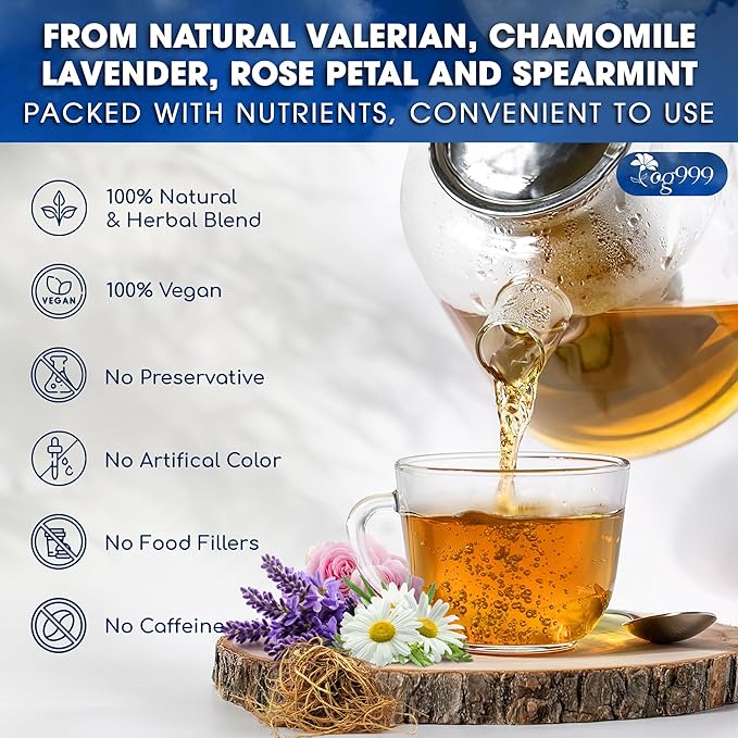 TOG999, Premium Valerian Dream Tea Bags | 60 Count | Herbal Blend with Valerian Root, Chamomile, Lavender, Rose Petal & Spearmint | Naturally Caffeine-Free, Relaxing Evening Tea. Vegan