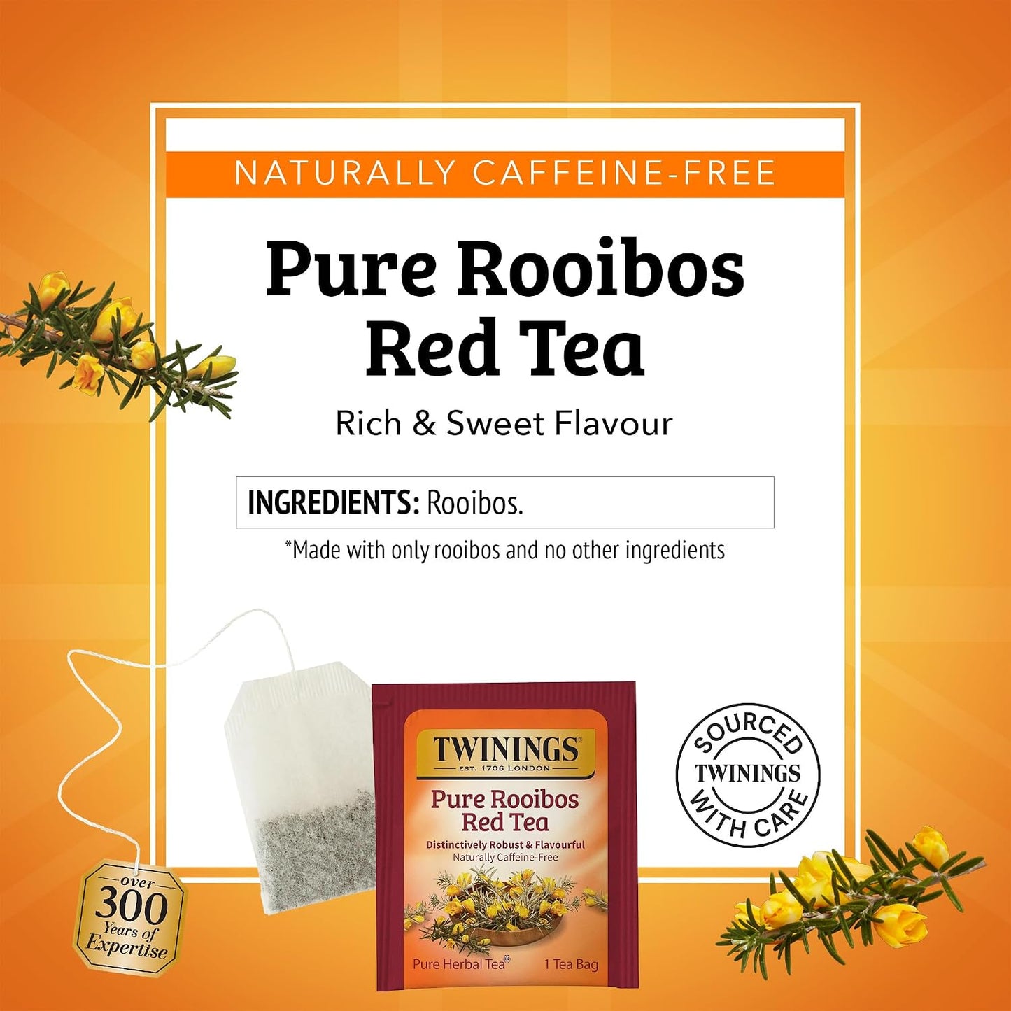 Twinings Pure Rooibos Red Herbal Caffeine-Free Tea Bags 20 CT Box (6 Pack) | Pure Redbush Leaves, Caramel Notes, Naturally Caffeine-Free, 120 Foil Lined Individually Wrapped Bags, Enjoy Hot or Iced