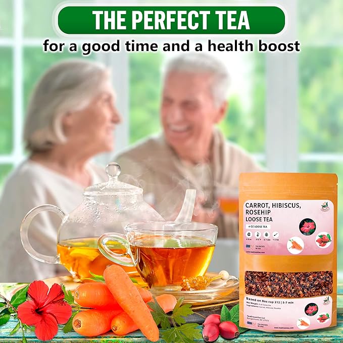 TeaDreamTea – Carrot Hibiscus Rosehip - Loose Leaf Herbal Bulk Tea - Caffeine-Free - Vitamins Rich - Boost Immune System - Carrot Raw from USA