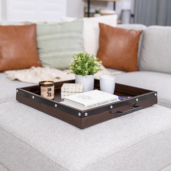 20"x20" Extra Large Square Ottoman Tray, Heavy Duty Mango Wood, for Serving Tea, Breakfast in Bed