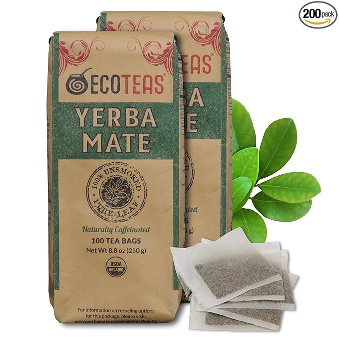 Ecoteas Premium Organic Yerba Mate Tea Bags – Natural Energy & Detox Herbal Tea – Coffee Alternative - Kosher, Non-GMO, Gluten-Free