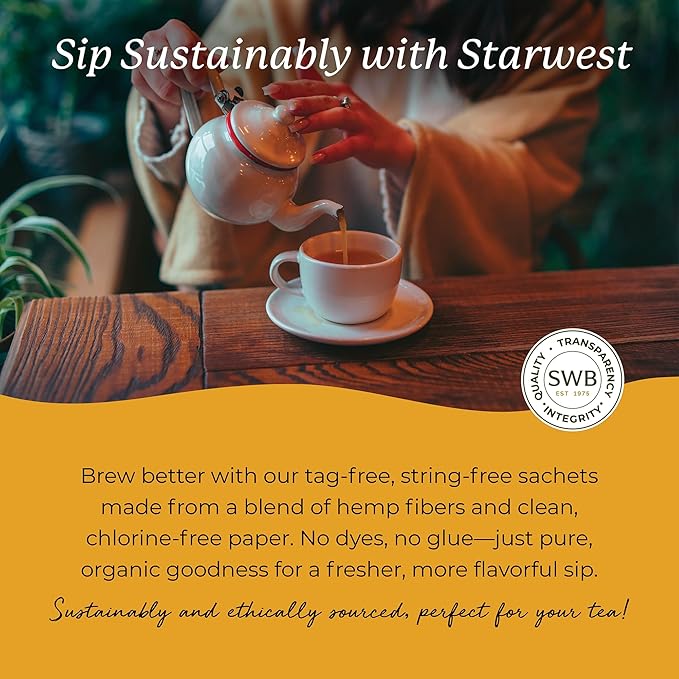Starwest Botanicals Organic Ginger Root Tea - Caffeine Free Herbal Tea, Supports Digestion, String Free Sachets, USDA Organic Ginger Root, Non GMO