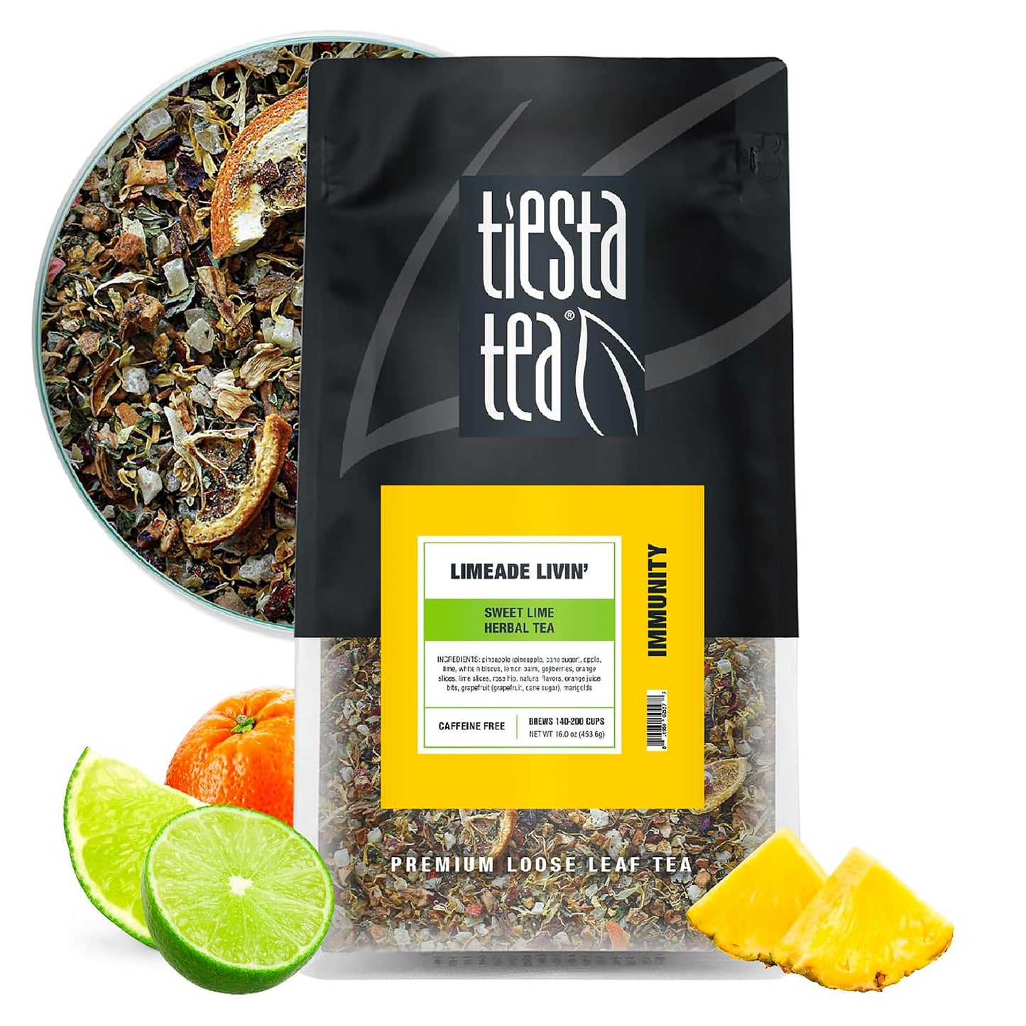 Tiesta Tea - Limeade Livin, Loose Leaf, Sweet Lime Herbal Tea | Premium Non-Caffeinated Blend, Make Hot or Iced, Brews Up to 200 Cups, 16 oz Resealable Bulk Pouch