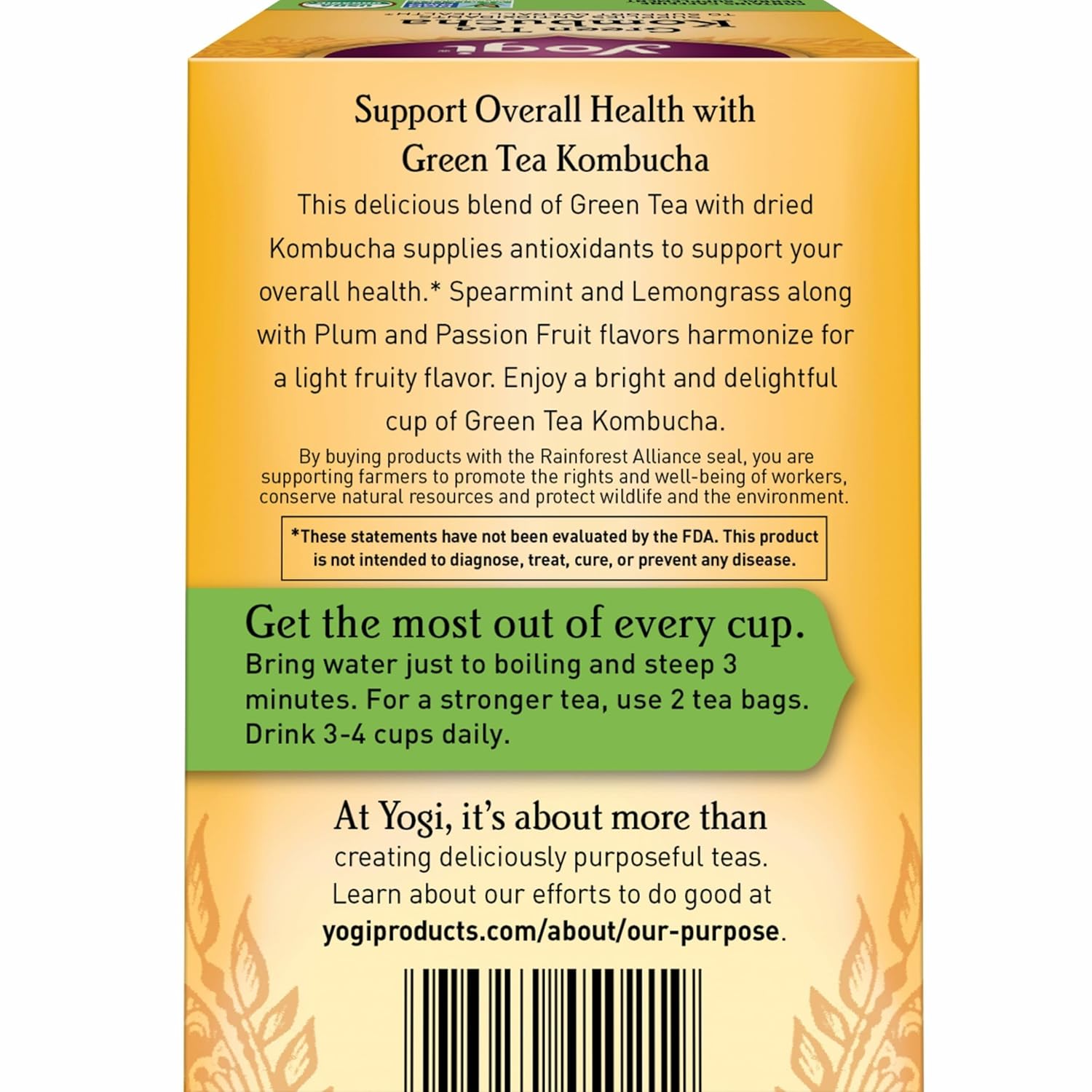 Yogi Tea - Green Tea Kombucha (6 Pack) - Supplies Antioxidants to Support Overall Health - Contains Caffeine - 96 Organic Green Tea Bags