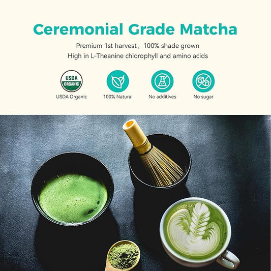Emerail Organic Ceremonial Grade Matcha, Premium First Harvest Matcha Green Tea Powder, 100% Pure USDA-Certified, Sugar-Free Gluten-Free Vegan (40g / 1.4oz)