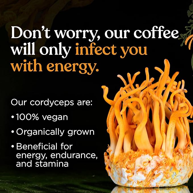Four Sigmatic Focus Max High Caffeine Cordyceps Coffee, Organic Dark Roast High Caffeine Ground Coffee with Cordyceps, Lion's Mane and B12
