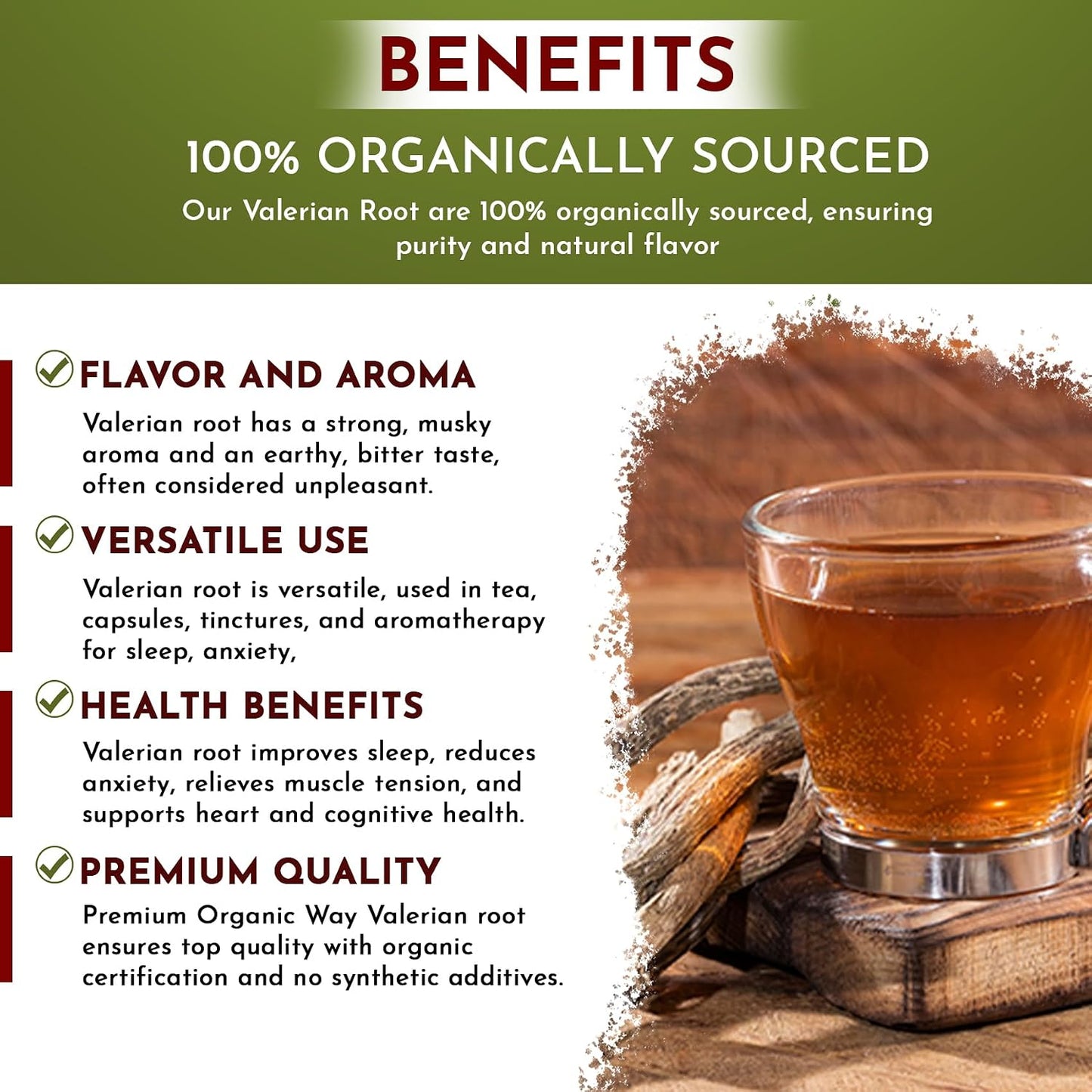 Organic Way Valerian Root Cut &amp; Sifted - Herbal Tea (4 Oz) | Valeriana officinalis, European Wild-Harvest - USDA Organic &amp; Kosher Certified; Non-GMO &amp; Gluten-Free 100% Raw from Albania