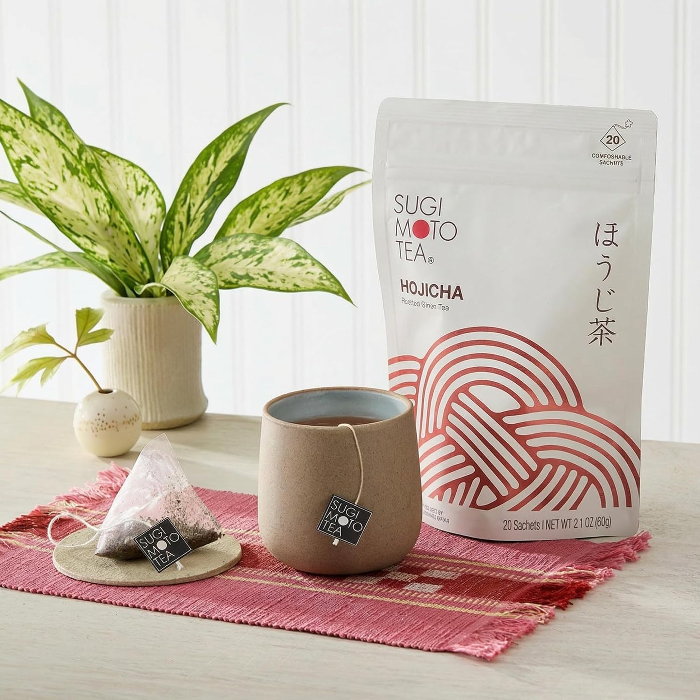 SUGIMOTO TEA Japanese Hojicha Roasted Green 20 Tea Bags (3 Pack) | 100% Made in Japan, Shizuoka, Roasted Green Tea Stems, 20 Tea Bags, Pack of 3