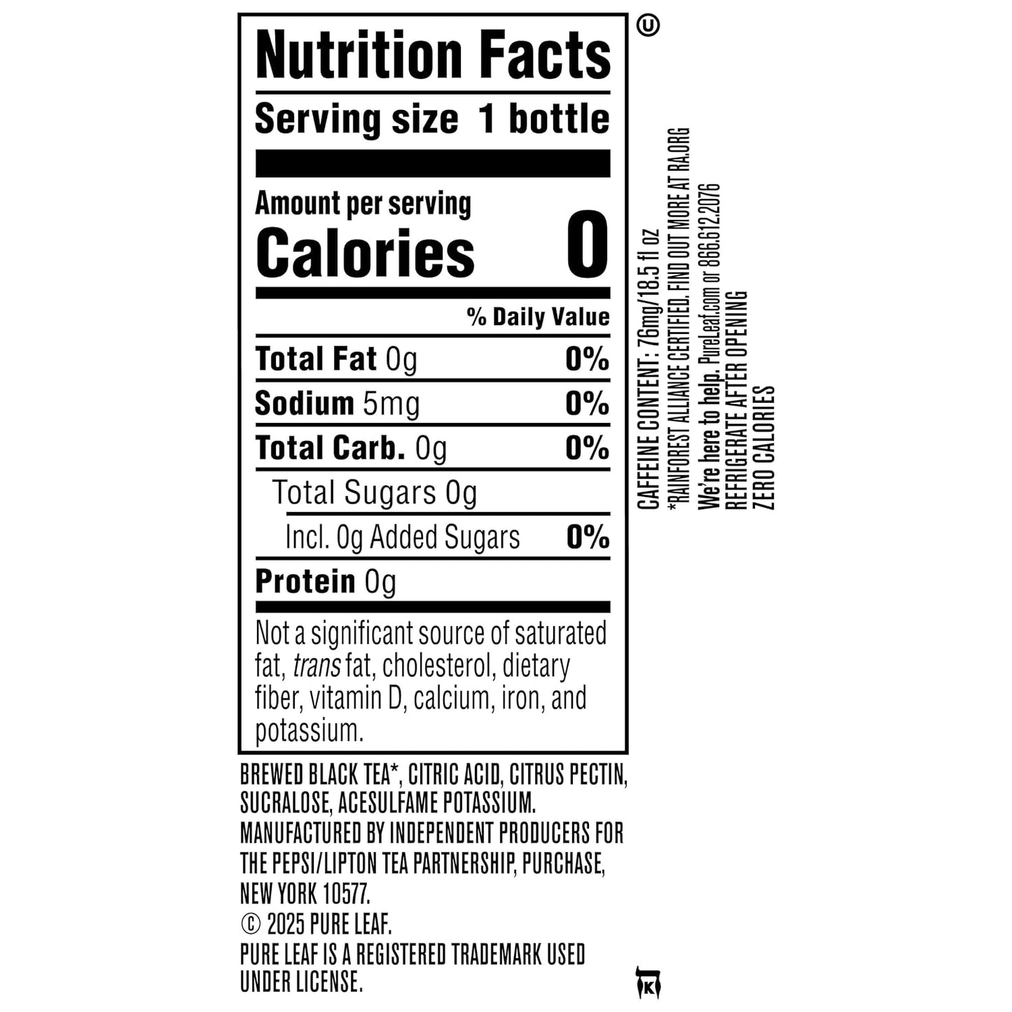 Pure Leaf Iced Tea, Zero Sugar Sweet Tea, 18.5 Fl Oz Bottles (12 Pack)