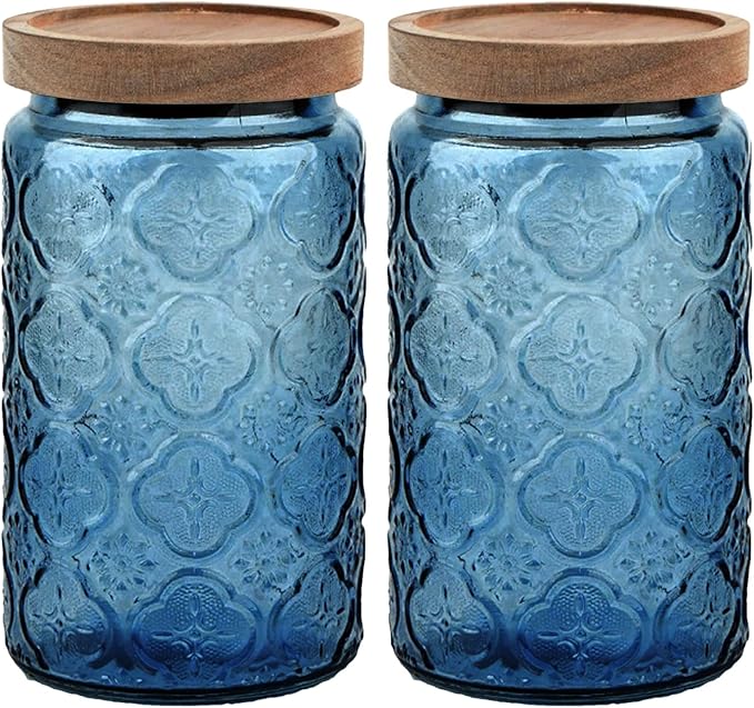 Glass Jar with Lid, Vintage Glass Storage Jars with Airtight Lid Coffee Canister Sugar Container for Kitchen Counter Pantry, Spice, Candy